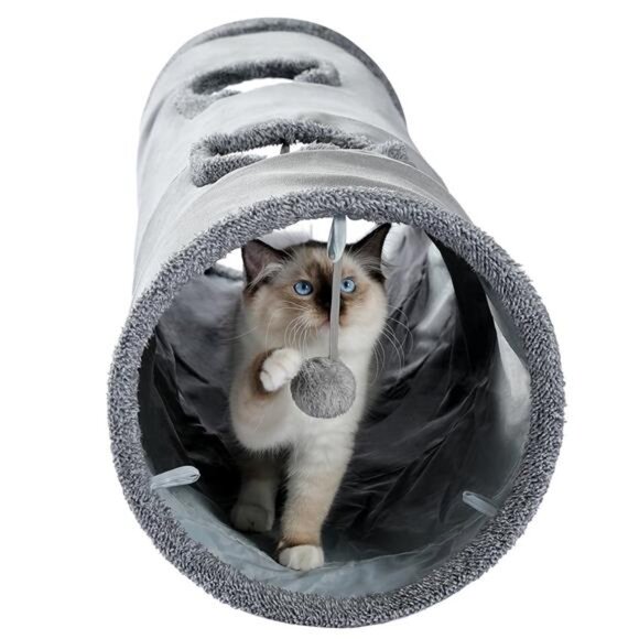 Road Cat Tunnel Collapsible Durable Suede Hideaway Toy for Indoor Cats - Picture 4 of 5